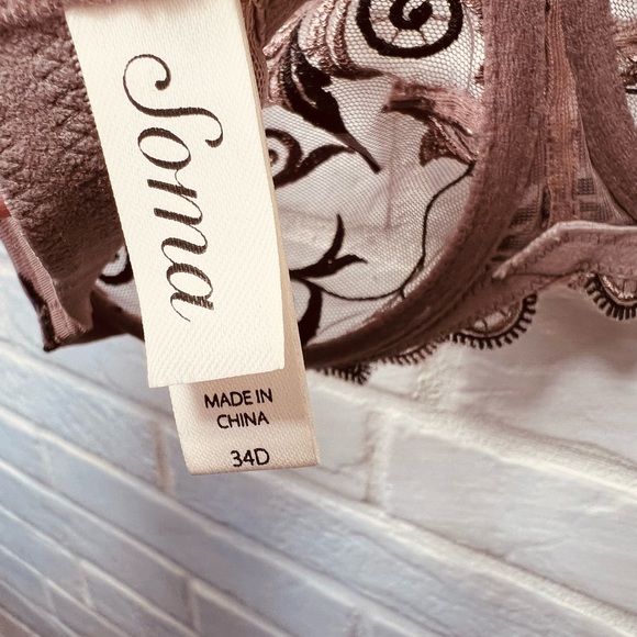 NWT Soma Sensuous Lace Unlined Underwire Bra 34 D Mochaccino Black #0551 - Picture 9 of 15